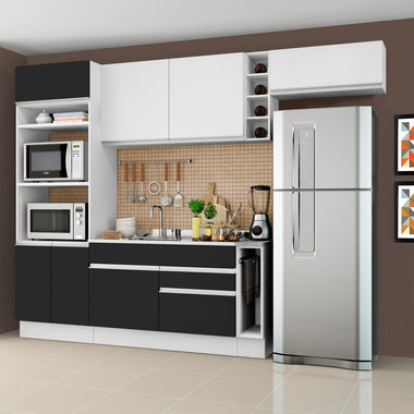 Cocina Integral 290 cm Con Mueble para Horno Blanco/Negro Glamy Madesa