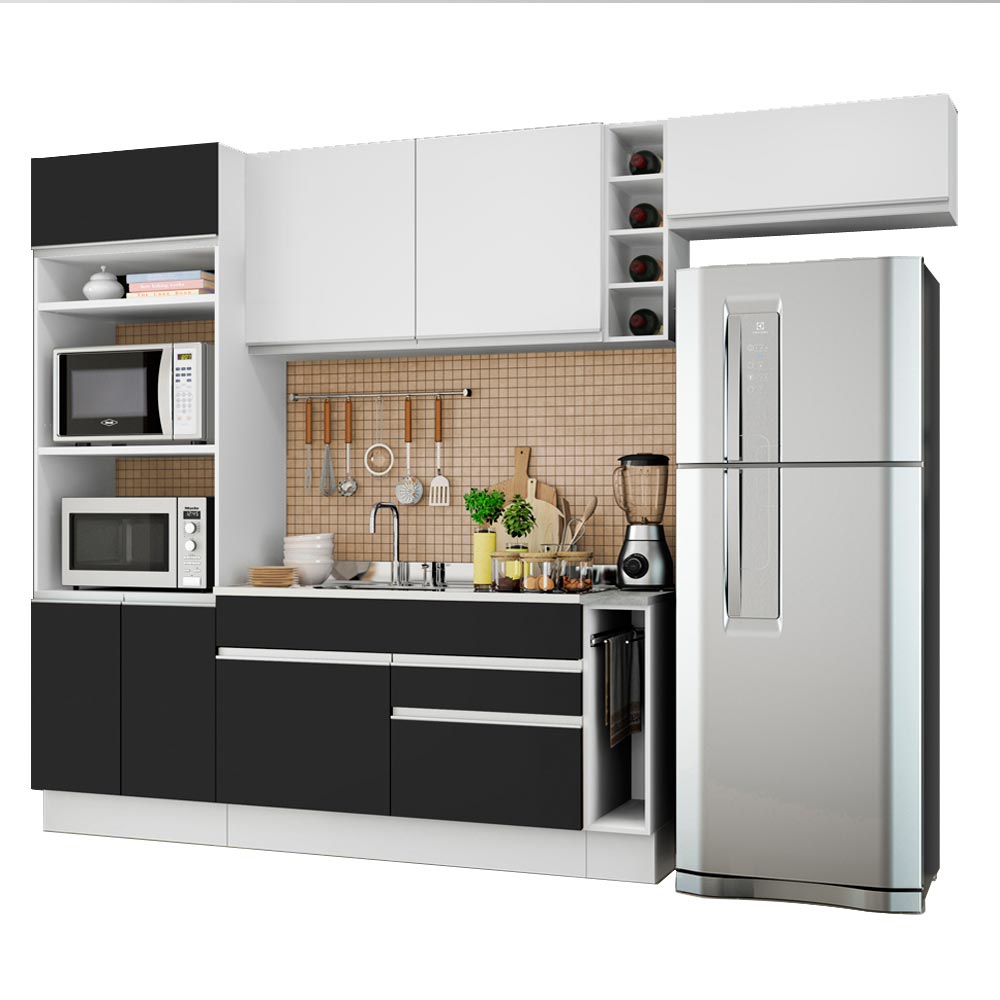 Cocina Integral 290cm Blanco/Negro/Blanco Glamy 04