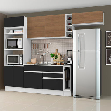 Cocina Integral 290 cm Con Mueble para Horno Blanco/Negro/Marrón Glamy Madesa