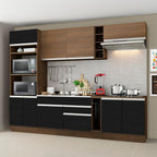 Cocina Integral 290 x 52 cm 9 Puertas 2 Cajones Con Mueble para Horno Marrón/Negro Glamy Madesa 07