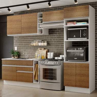 Cocina Integral 290 cm Con Mueble para Horno Blanco/Marrón Glamy Madesa