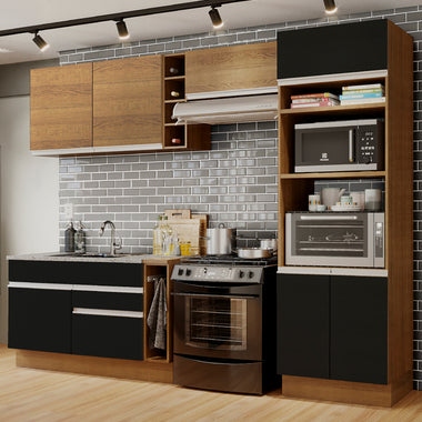 Cocina Integral 290 cm Con Mueble para Horno Marrón/Negro Glamy Madesa
