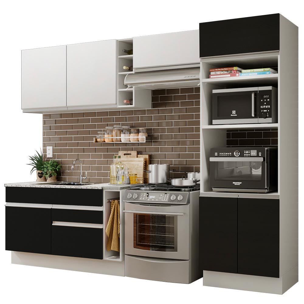 Cocina Integral 290cm Blanco/Negro/Blanco Glamy 10