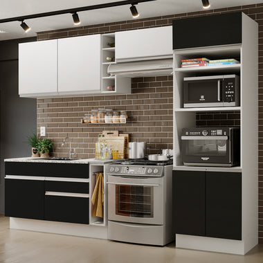 Cocina Integral 290 cm Con Mueble para Horno Blanco/Negro Glamy Madesa