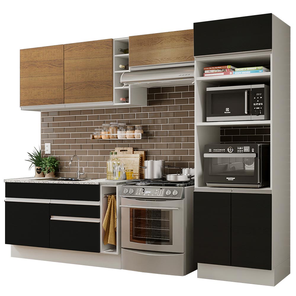 Cocina Integral 290cm Blanco/Negro/Marrón Glamy 10
