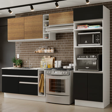 Cocina Integral 290 cm Con Mueble para Horno Blanco/Negro/Marrón Glamy Madesa