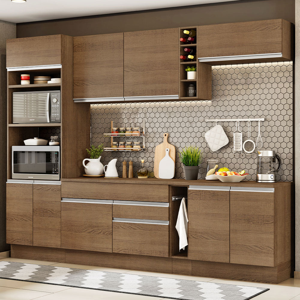 Cocina Integral 290 x 52 cm 9 Puertas 2 Cajones Con Mueble para Horno Marrón Glamy Madesa 12