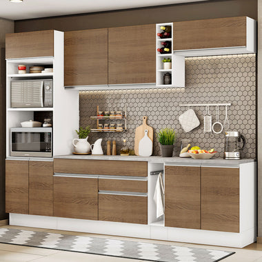 Cocina Integral 290 cm Con Mueble para Horno Blanco/Marrón Glamy Madesa