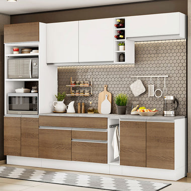 Cocina Integral 290 cm Con Mueble para Horno Blanco/Marrón Glamy Madesa
