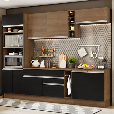 Cocina Integral 290 cm Con Mueble para Horno Marrón/Negro Glamy Madesa