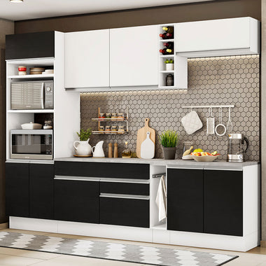 Cocina Integral 290 cm Con Mueble para Horno Blanco/Negro Glamy Madesa