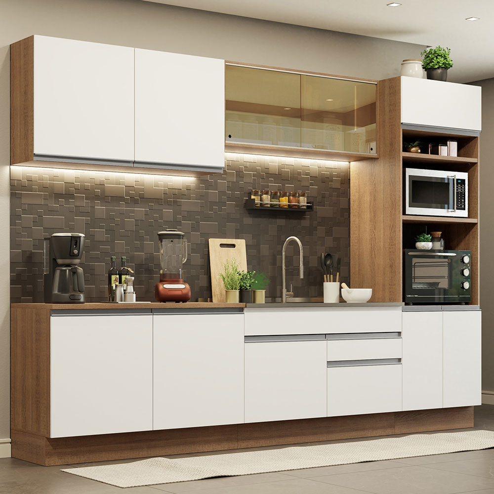 Cocina Integral 310 cm Con Mueble para Horno Marrón/Blanco Glamy Madesa