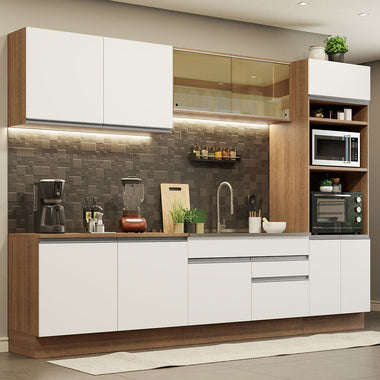Cocina Integral 310 cm Con Mueble para Horno Marrón/Blanco Glamy Madesa