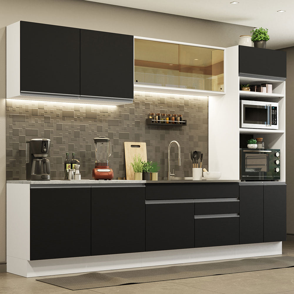 Cocina Integral 310 cm Con Mueble para Horno Blanco/Negro Glamy Madesa