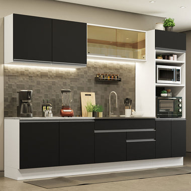 Cocina Integral 310 cm Con Mueble para Horno Blanco/Negro Glamy Madesa