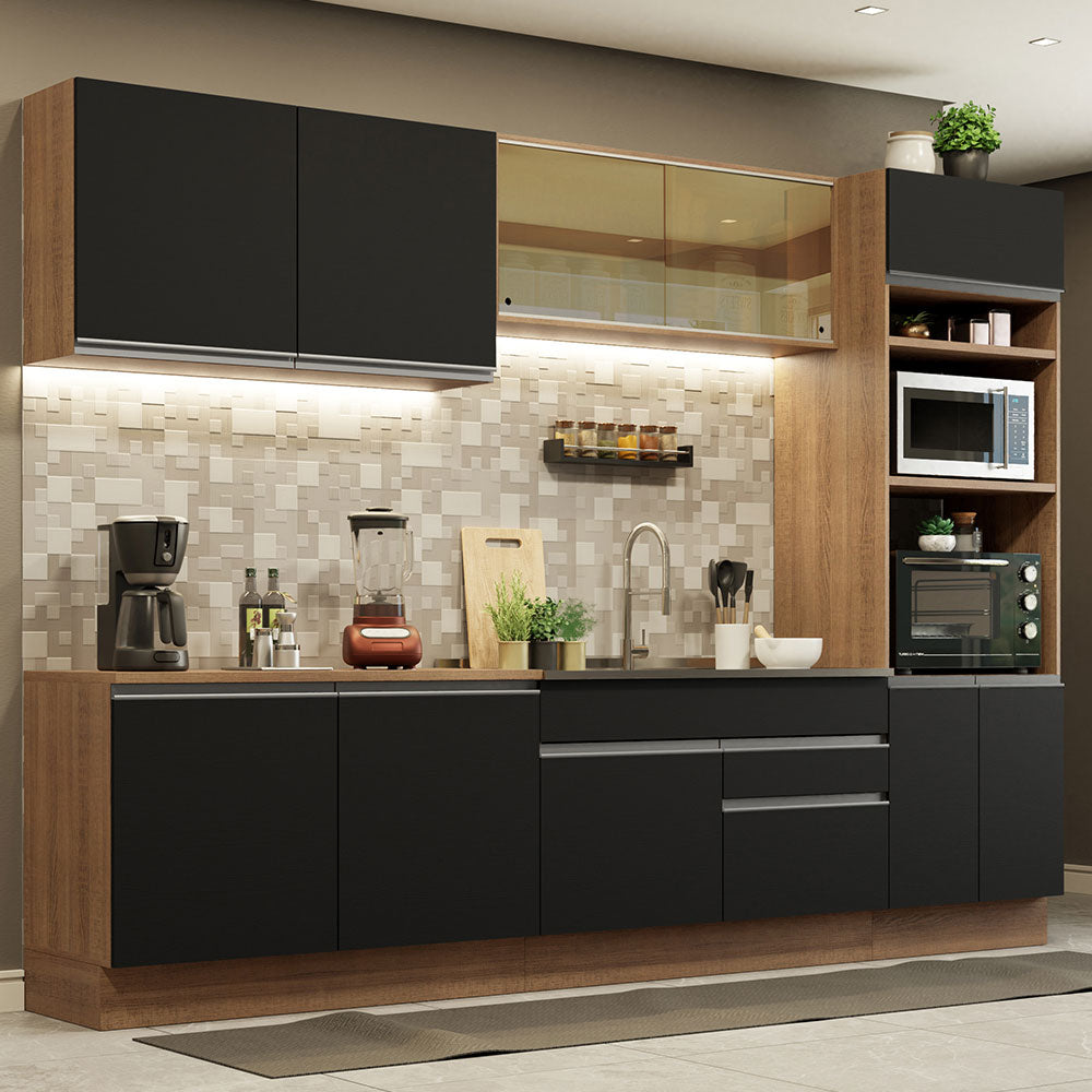 Cocina Integral 310 cm Con Mueble para Horno Marrón/Negro Glamy Madesa