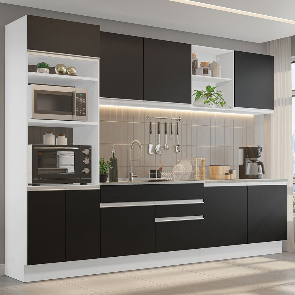 Cocina Integral 310 cm Con Mueble para Horno Blanco/Negro Glamy Madesa