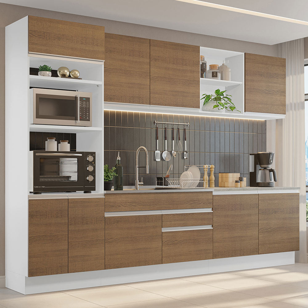Cocina Integral 310 cm Con Mueble para Horno Blanco/Marrón Glamy Madesa