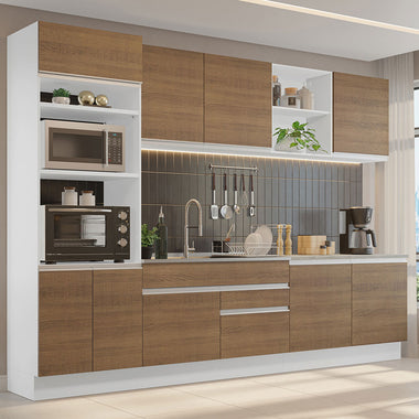 Cocina Integral 310 cm Con Mueble para Horno Blanco/Marrón Glamy Madesa
