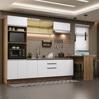 Kit Cocina Integral 315 cm y Barra de Cocina Marrón/Blanco Glamy Madesa