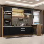 Kit Cocina Integral 315 cm y Barra de Cocina Marrón/Negro Glamy Madesa