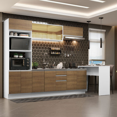 Kit Cocina Integral 315 cm Con Mueble para Horno y Barra de Cocina Blanco/Marrón Glamy Madesa