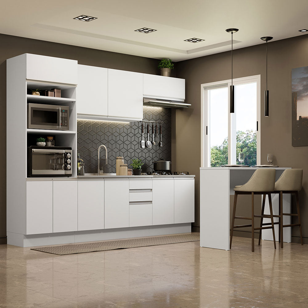 Kit Cocina Integral 385 cm Con Mueble para Horno y Barra de Cocina Blanco Glamy Madesa