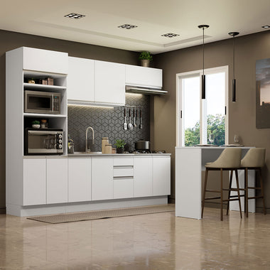 Kit Cocina Integral 385 cm Con Mueble para Horno y Barra de Cocina Blanco Glamy Madesa