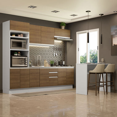 Kit Cocina Integral 385 cm Con Mueble para Horno y Barra de Cocina Blanco/Marrón Glamy Madesa
