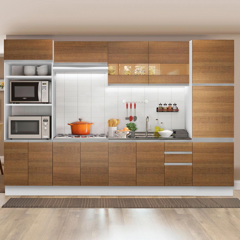 Cocina Integral 330 cm Con Mueble para Horno Blanco/Marrón Glamy Madesa
