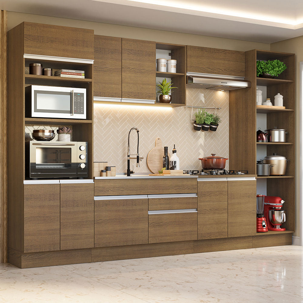 Cocina Integral 330 cm Con Mueble para Horno y Despensa Abierta Marrón Glamy Madesa