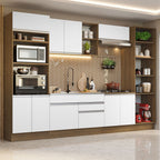 Cocina Integral 330 cm Con Mueble para Horno y Despensa Abierta Marrón/Blanco Glamy Madesa