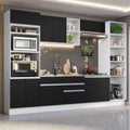 Cocina Integral 330 cm Con Mueble para Horno y Despensa Abierta Blanco/Negro Glamy Madesa