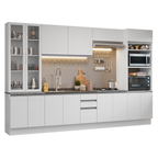 Cocina Integral 340 cm Con Vitrina y Mueble para Horno Blanco Glamy Madesa