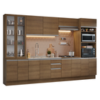 Cocina Integral 340 cm Con Vitrina y Mueble para Horno Marrón Glamy Madesa