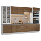Cocina Integral 340 cm Con Vitrina y Mueble para Horno Blanco/Marrón Glamy Madesa