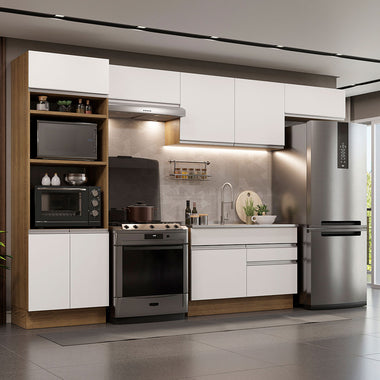 Cocina Integral 350 cm Con Mueble para Horno Marrón/Blanco Glamy Madesa