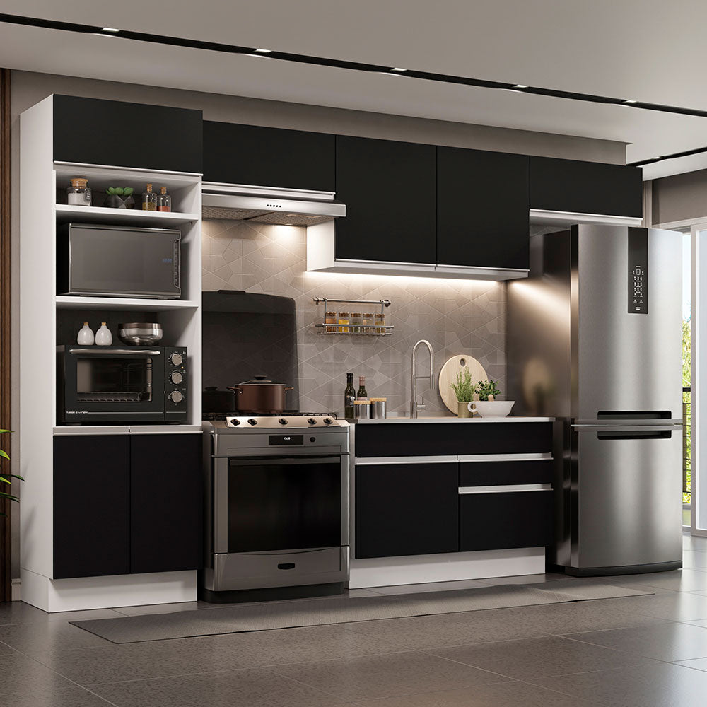 Cocina Integral 350 cm Con Mueble para Horno Blanco/Negro Glamy Madesa