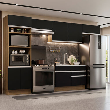 Cocina Integral 350 cm Con Mueble para Horno Marrón/Negro Glamy Madesa