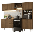 Cocina Compacta 235 cm 10 Puertas 2 Cajones Con Mueble para Horno Marrón Gourmet Madesa 01