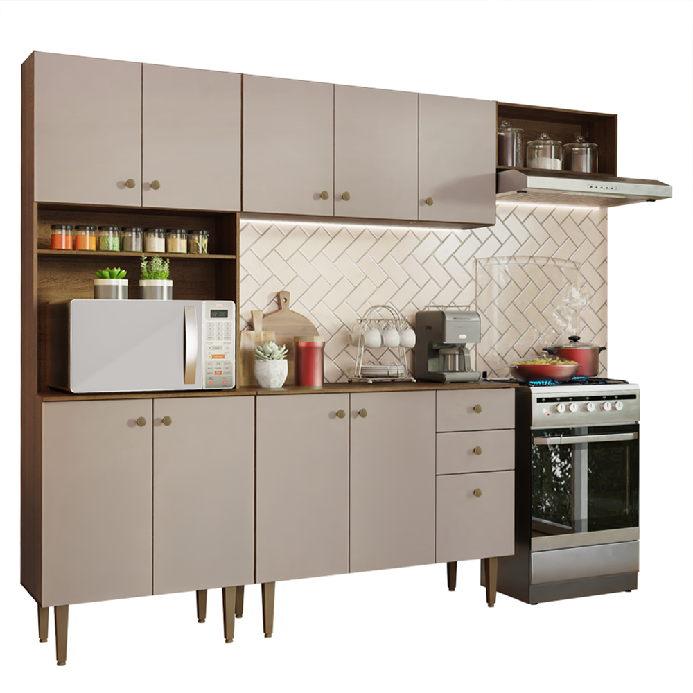 Cocina Compacta 235 cm Con Mueble para Horno Marrón/Crema Gourmet Madesa