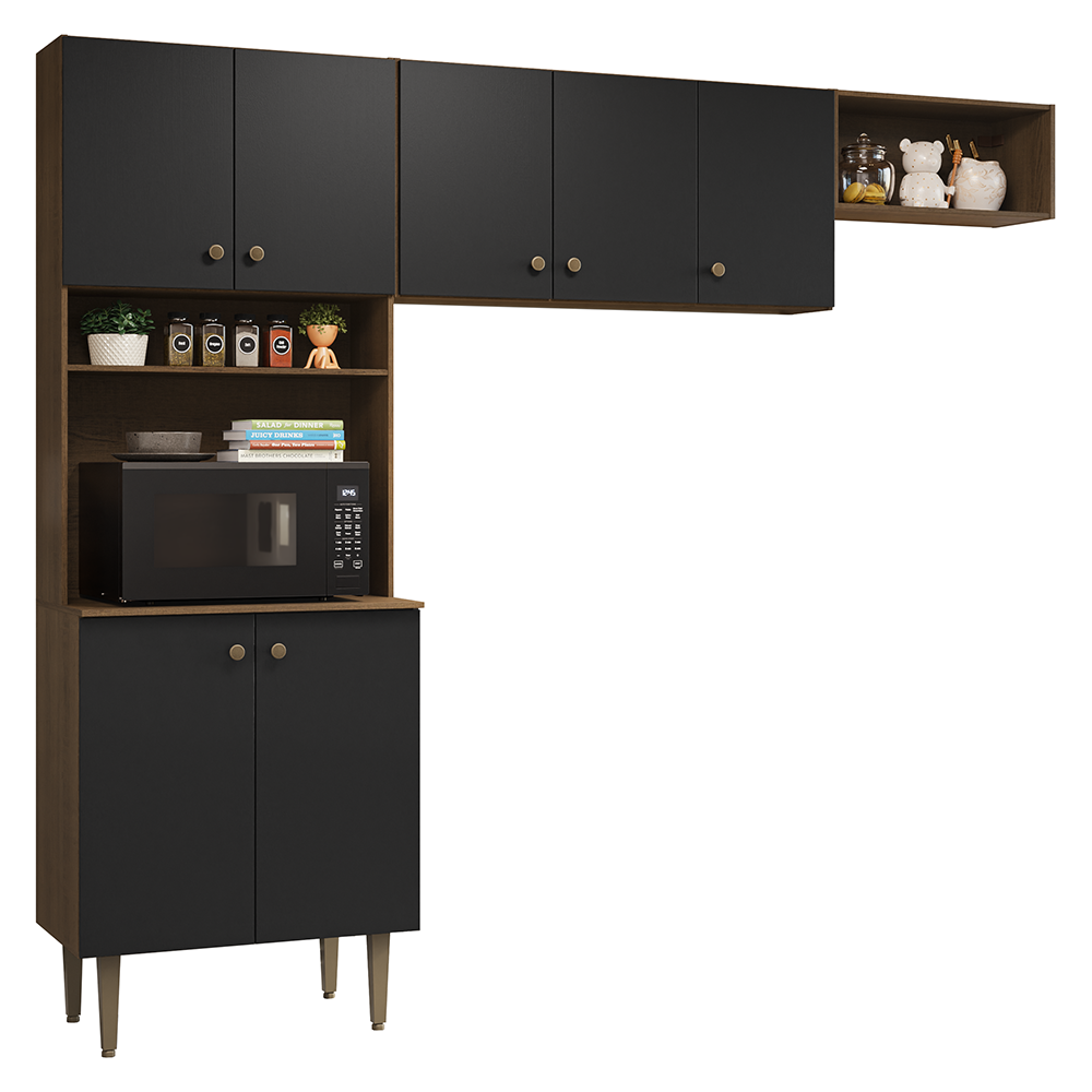 Cocina Compacta 235 cm Con Mueble para Horno Marrón/Negro Gourmet Madesa
