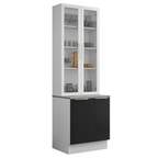 Kit Gabinete Bajo 2 Puertas y Vitrina 70 cm Blanco/Negro Lux Madesa