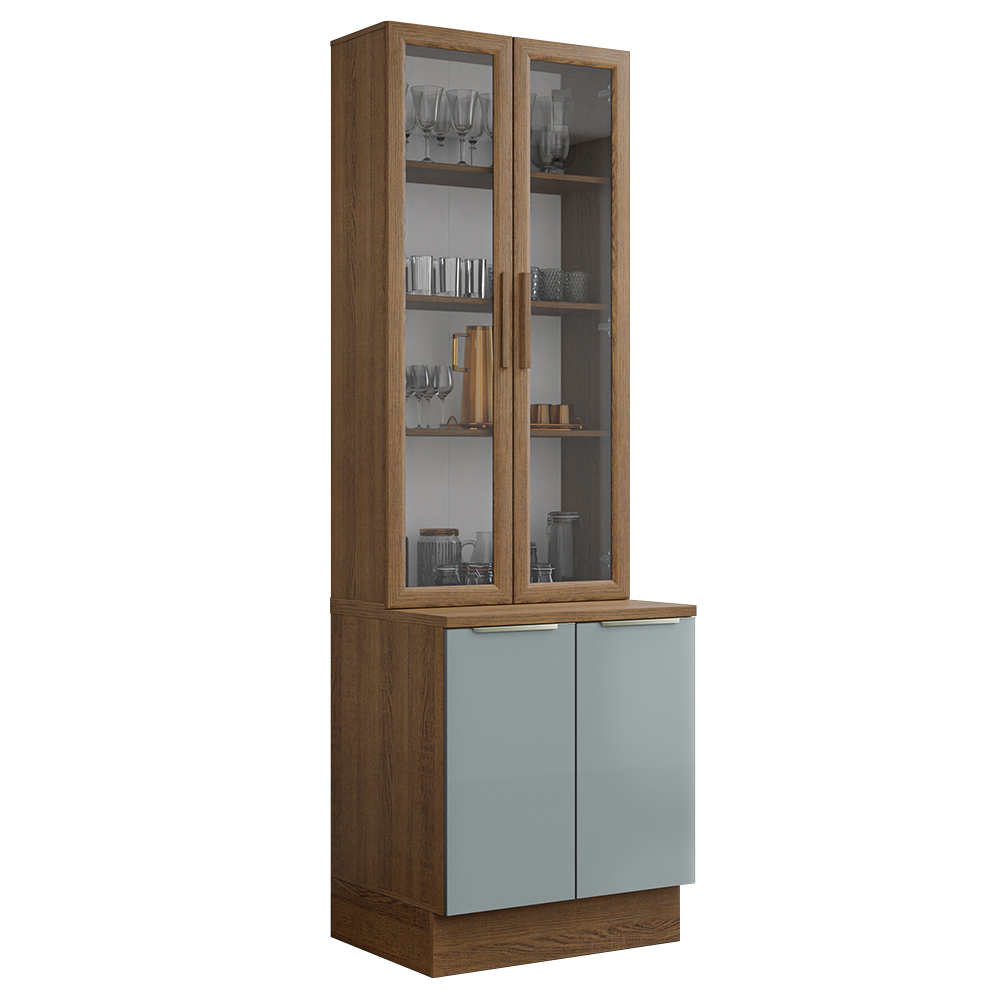 Kit Gabinete Bajo 2 Puertas y Vitrina 70 cm Marrón/Gris Lux Madesa