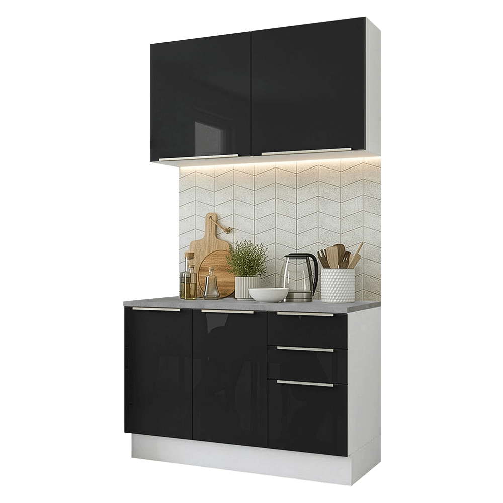 Cocina Integral 120 cm Blanco/Negro Lux Madesa 01