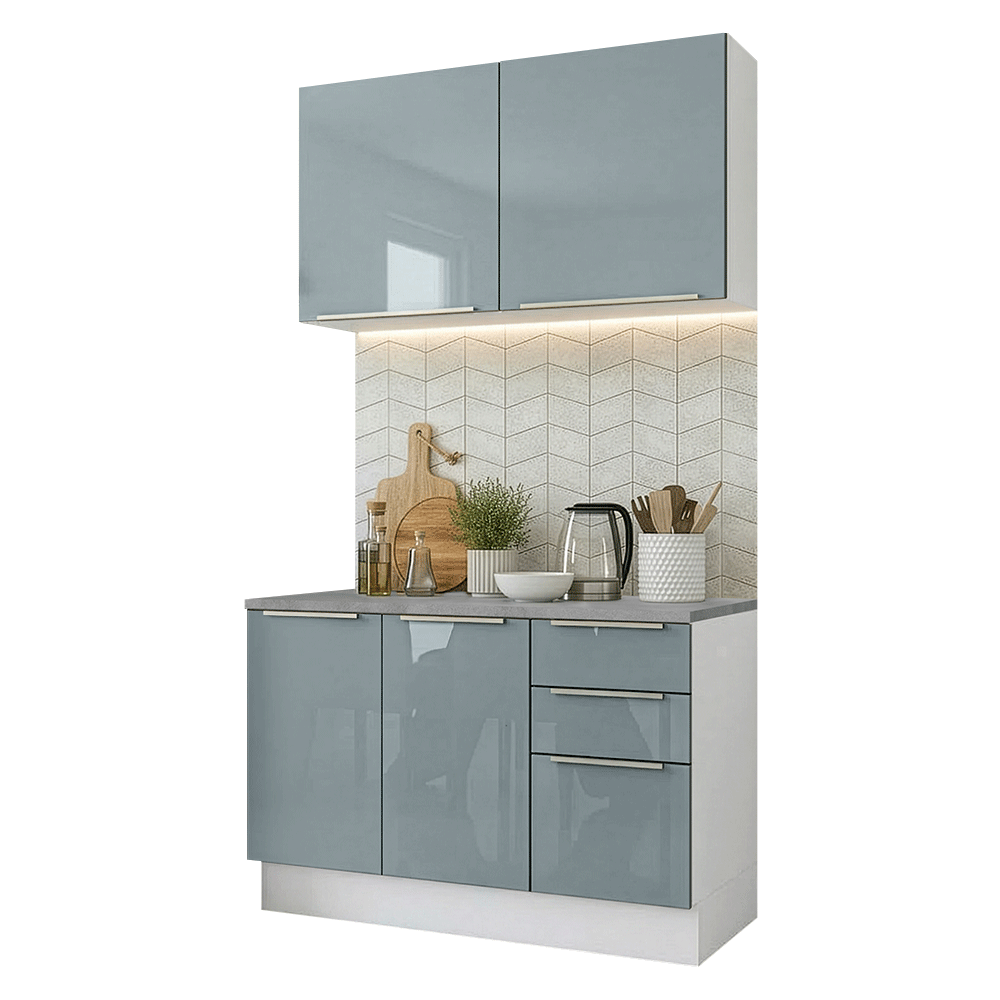 Cocina Integral 120 cm Blanco/Gris Lux Madesa 01
