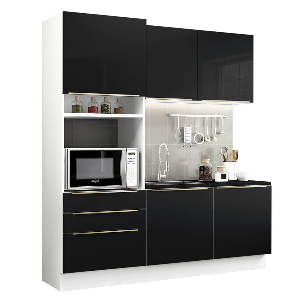 Cocina Integral 180cm Lux Blanco/Negro 01