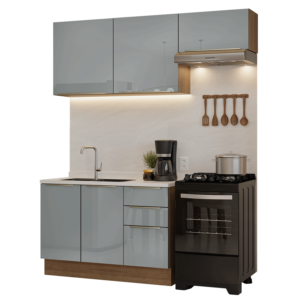 Cocina Integral 180 cm Marrón/Gris Lux Madesa 02