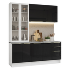 Cocina Compacta 190 cm Con Vitrina Blanco/Negro Lux Madesa