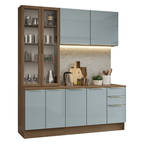 Cocina Compacta 190 cm Con Vitrina Marrón/Gris Lux Madesa